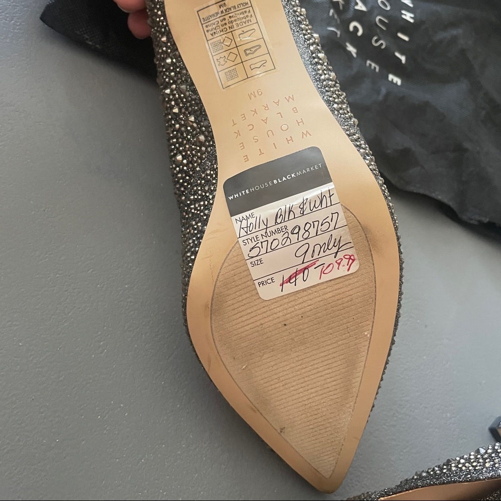 WHBM Hematite-Embellished High Heel Silver Jeweled Pumps - Picture 4 of 16
